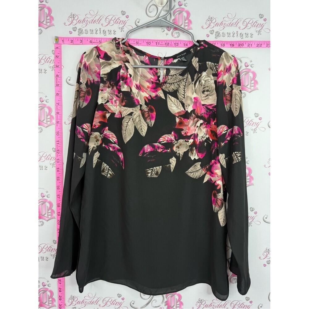 Alice hope shirt Black Floral Long-Sleeve Blouse with Pink & Beige Accents
